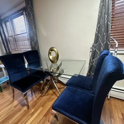 Velvet Blue Dining Chairs And Glass Table 
