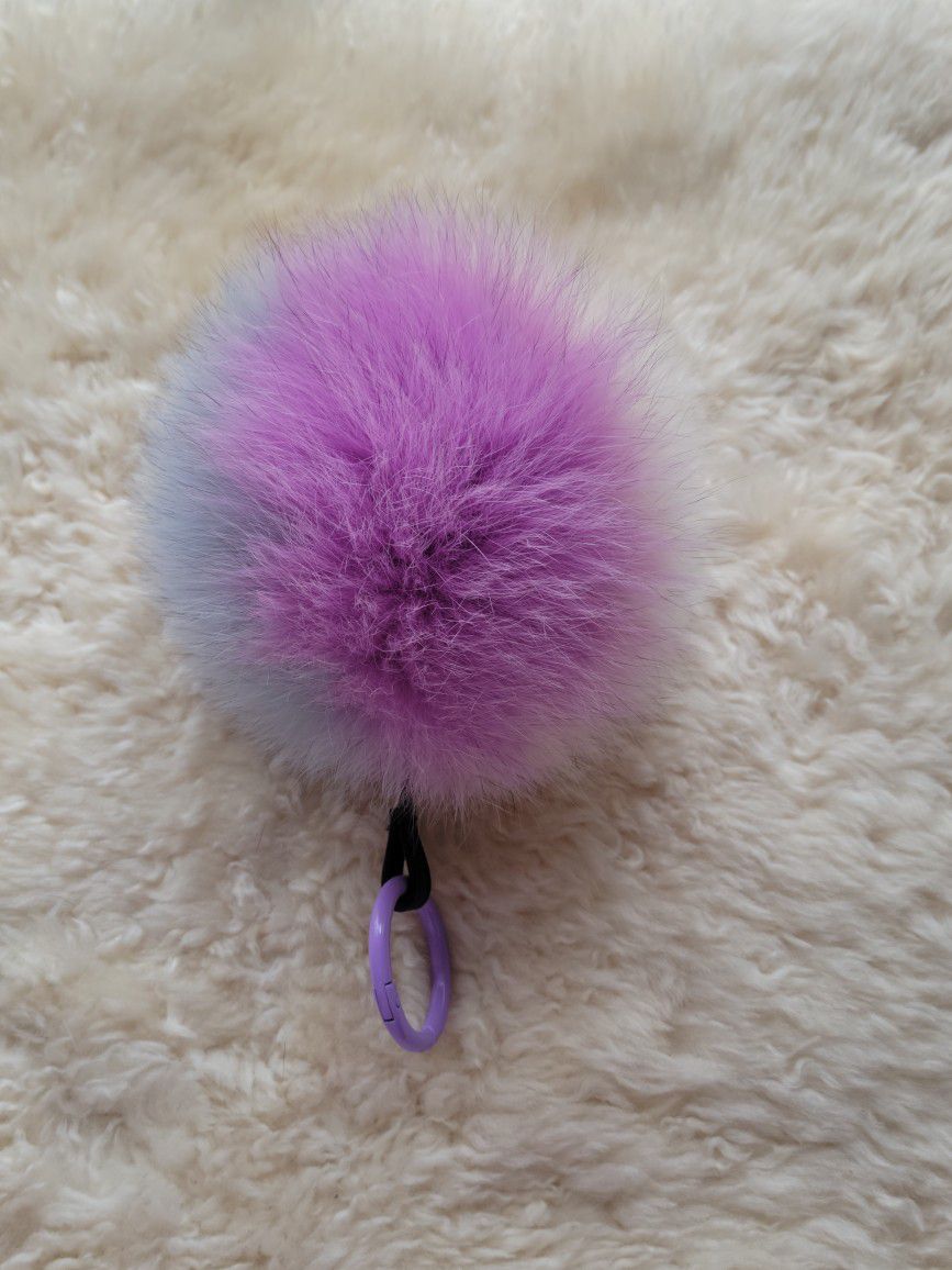 4-Color 8 1/2" Long Genuine Fur 6 1/2" Pom Pom Keychain  + 2 Genuine Fur Freebies 