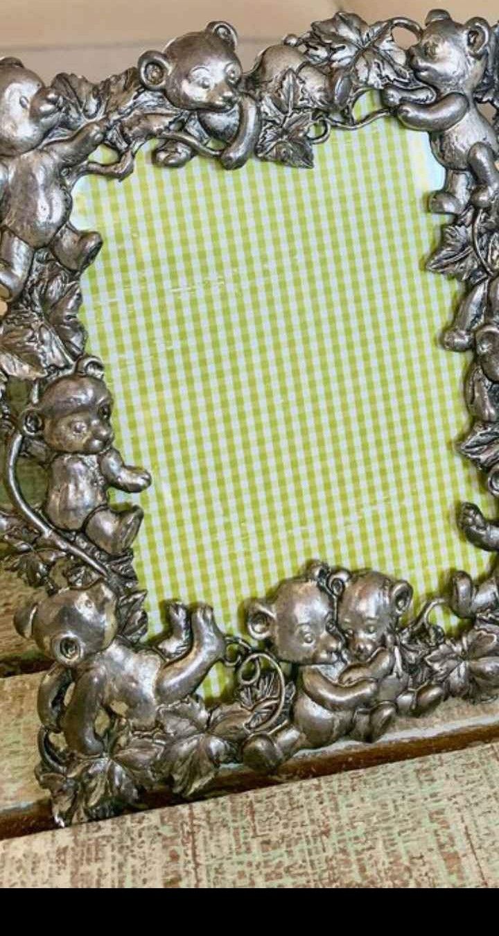 Vintage Arthur Court Pewter Teddy Bear Picture Frame Baby Nursery
