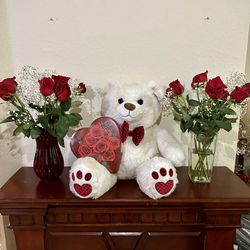 Valentine’s Gift Day Present Love Bouquet Teddy Bears Flowers 