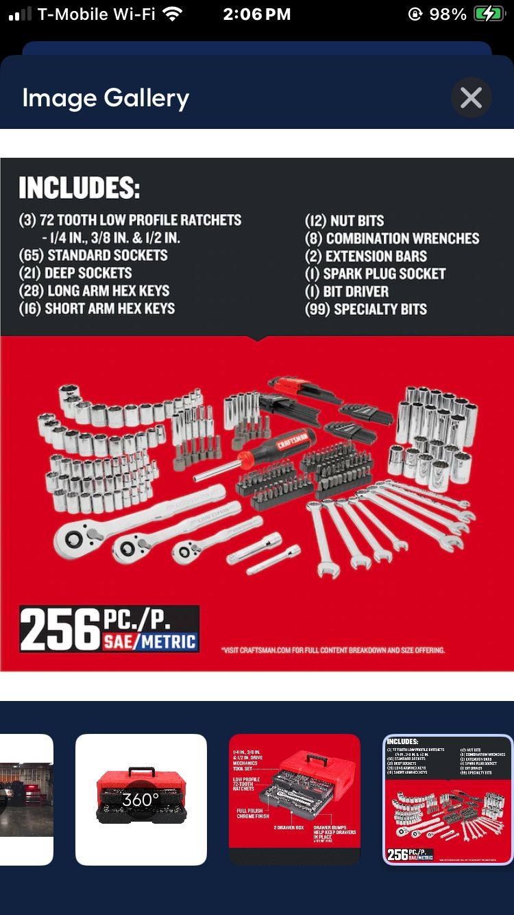 Craftsman 256 PCs Tool Set SAE And Metric In Case