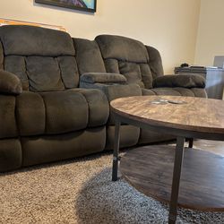 Brown/Green Couch Double Recliner 