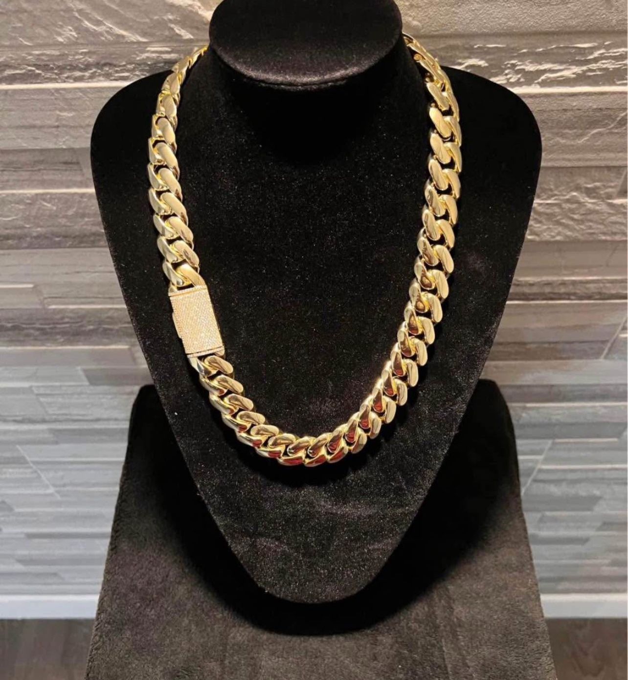 20mm Miami Cuban Link Gold Plated Chain Necklace 18k 14k Diamond