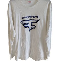 SUPREME X FAZE CLAN TEAM Graphic LOGO WHITE LONG SLEEVE SHIRT SIZE LARGE 
