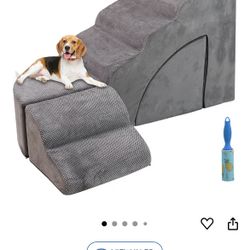 Dog Stairs-Small Dogs, 30” High Dog Steps/Ramp for High Bed, 6 Tier Foam Non-Slip L-Shape NEW