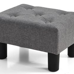 Small Foot Rest Ottoman, Linen Foot Stools Ottoman with Storage, Stable Footrest Ottoman for Living Room, Grey