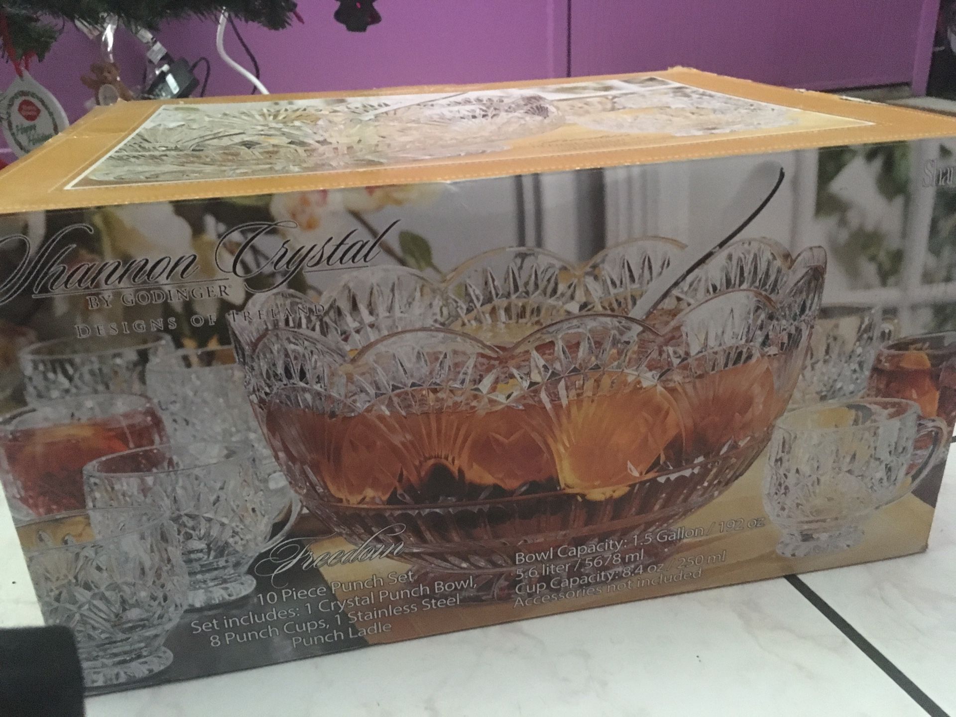 Shannon crystal punch bowl set NEW