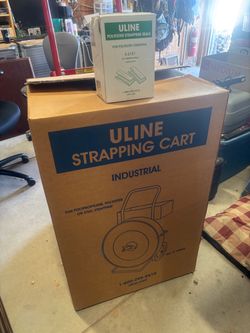 Blue ULINE strapping cart