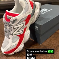 New Balance 9060 White Red Sizes 10M, & 10.5M