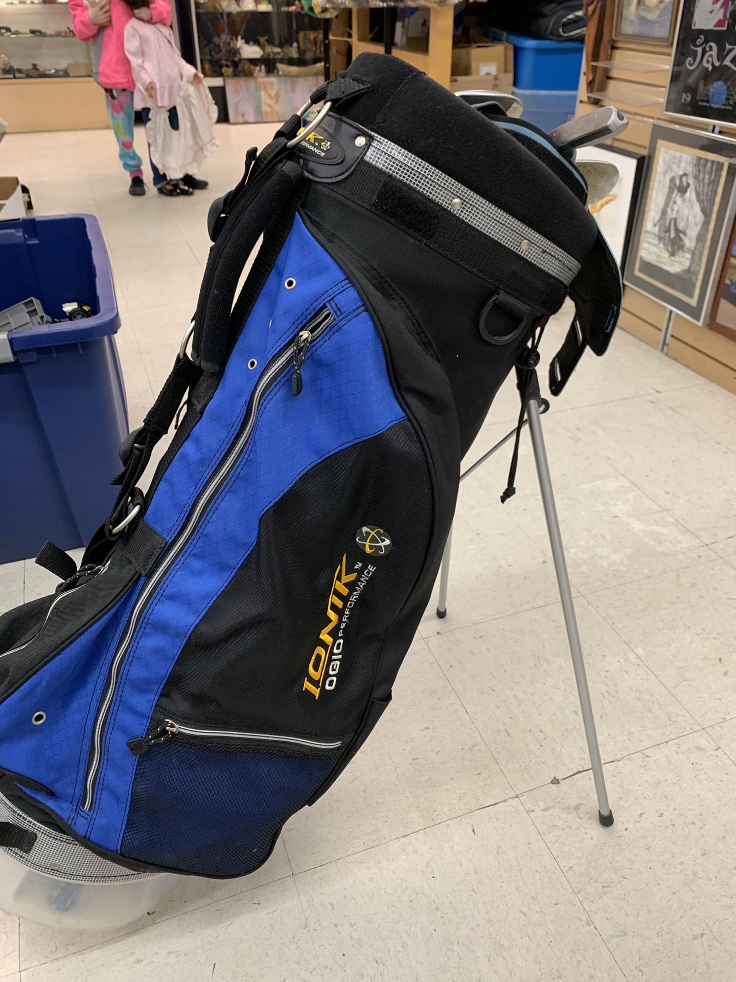 Golf bags and clubs