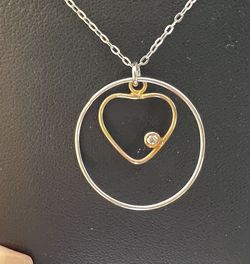 Yellow Heart In Circle 925 Sterling Silver Necklace 