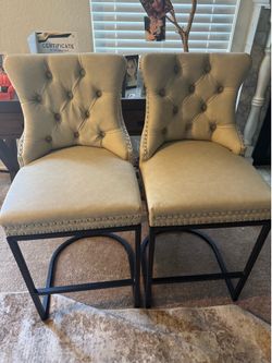 2 BEIGE CHAIRS- PRE ASSEMBLED- FAUX LEATHER