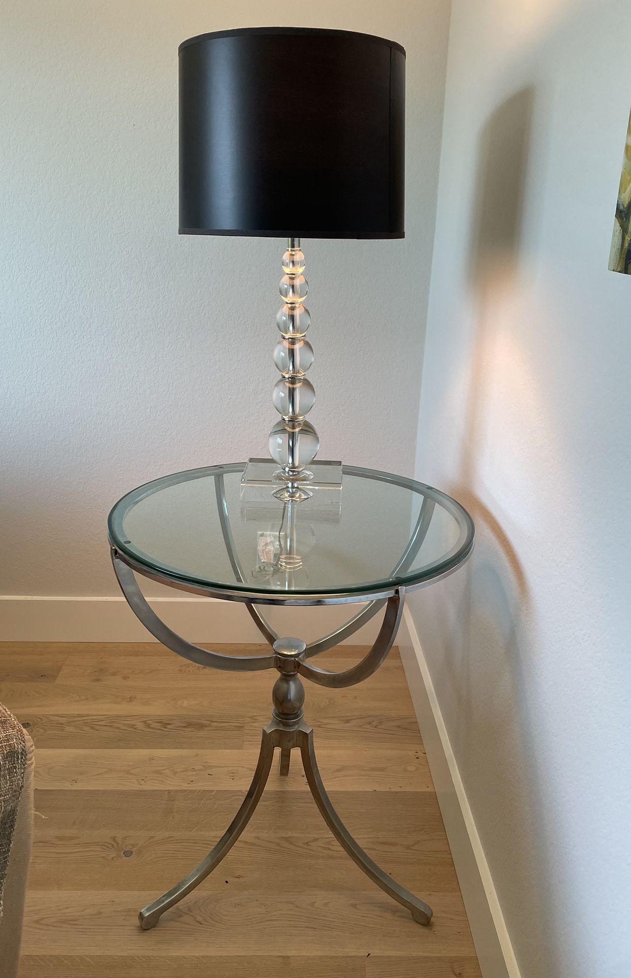 Room and Board Table Lamp and Z Gallerie Glass Side Table - $50 each