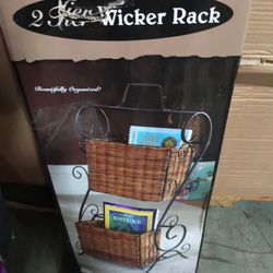 2 Tier Wicker Storage Rack By Wrought Iron