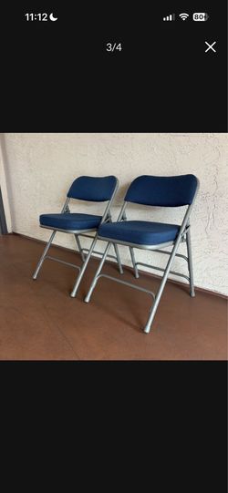 One Set Of 2 Thick Navy Blue Upholstered Folding Chairs