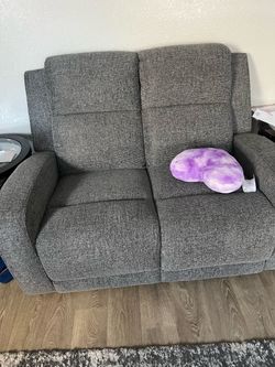 Grey Fabric Reclining Sofa and Loveseat Set