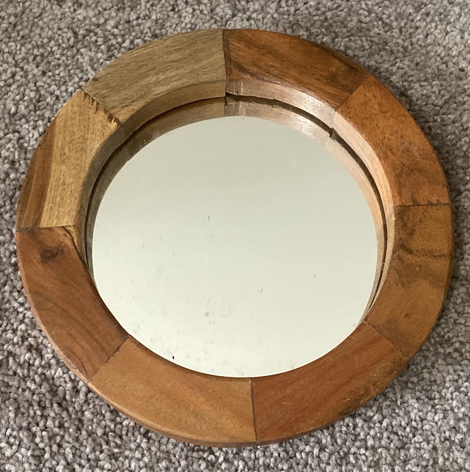 VINTAGE WOOD WALL HANGING ROUND FRAME WITH MIRROR HOME DECOR ACCENT