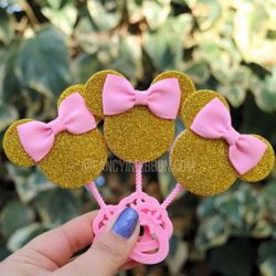 12 Pink & Gold Crown Minnie Mouse Themed Baby Shower Guest Pins - baby shower rattles - Guest Favors - Grandparent Pins
