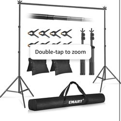 EMART Backdrop Stand 10x7ft(WxH) Photo Studio Adjustable Background Stand Support Kit with 2 Crossbars, 8 Backdrop Clamps, 2 Sandbags and Carrying Bag