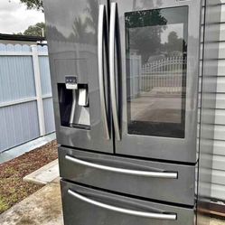 36 Inch Smart Freestanding 4 Door French Door Refrigerator with 27.7 cu. ft. Total Capacity, 5 Glass Shelves, with Door Lock, 8.3 cu. ft. Freezer Capa