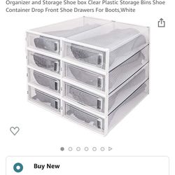 WAYTRIM Stackable Boots Storage Box,8 Pack Foldable Shoe Box Organizer and Storage Shoe box Clear Plastic Storage Bins Shoe Container Drop Front Shoe 