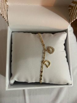 Gold-Tone ankle Bracelet with Heart and D Charms