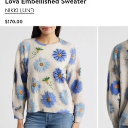 Nikki Lund Sweater Size S  Flowers, Bees, Rhinestones Brand new W/ Tags $100