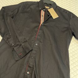 Authentic Burberry London Tartan Stripe Luxury Dress Shirt Logo