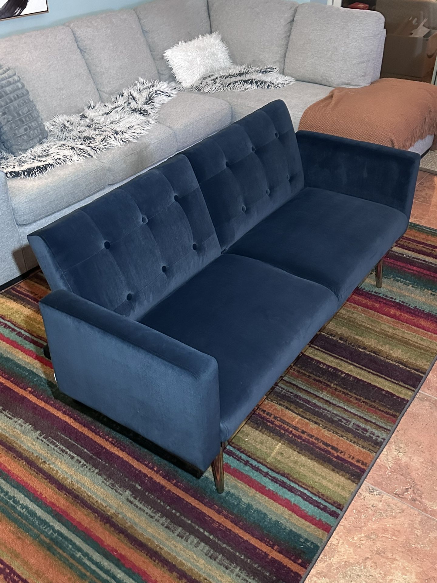 Velvet Sofa Sleeper - Blue & Rose Gold