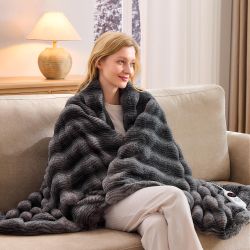 Brand New Heated Blanket with 700 GSM Faux Rabbit Fur & Flannel, 6 Heat & 1-12H