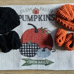 Crochet Orange And Black Newborn Sets 