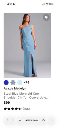 Azazie steel blue chiffon bridesmaid dress