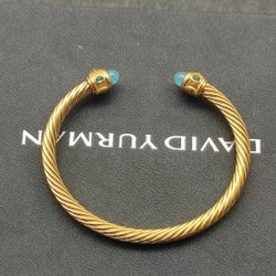 David Yurman 5mm gold diamond blue chalcedony bracelet.
