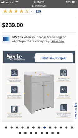 Style Selections Ellenbee 24-in Gray Single Sink Bathroom Vanity with White Cultured Marble Top 