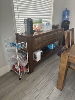 Solid Wood Dining Set + 6 Chairs + Buffet