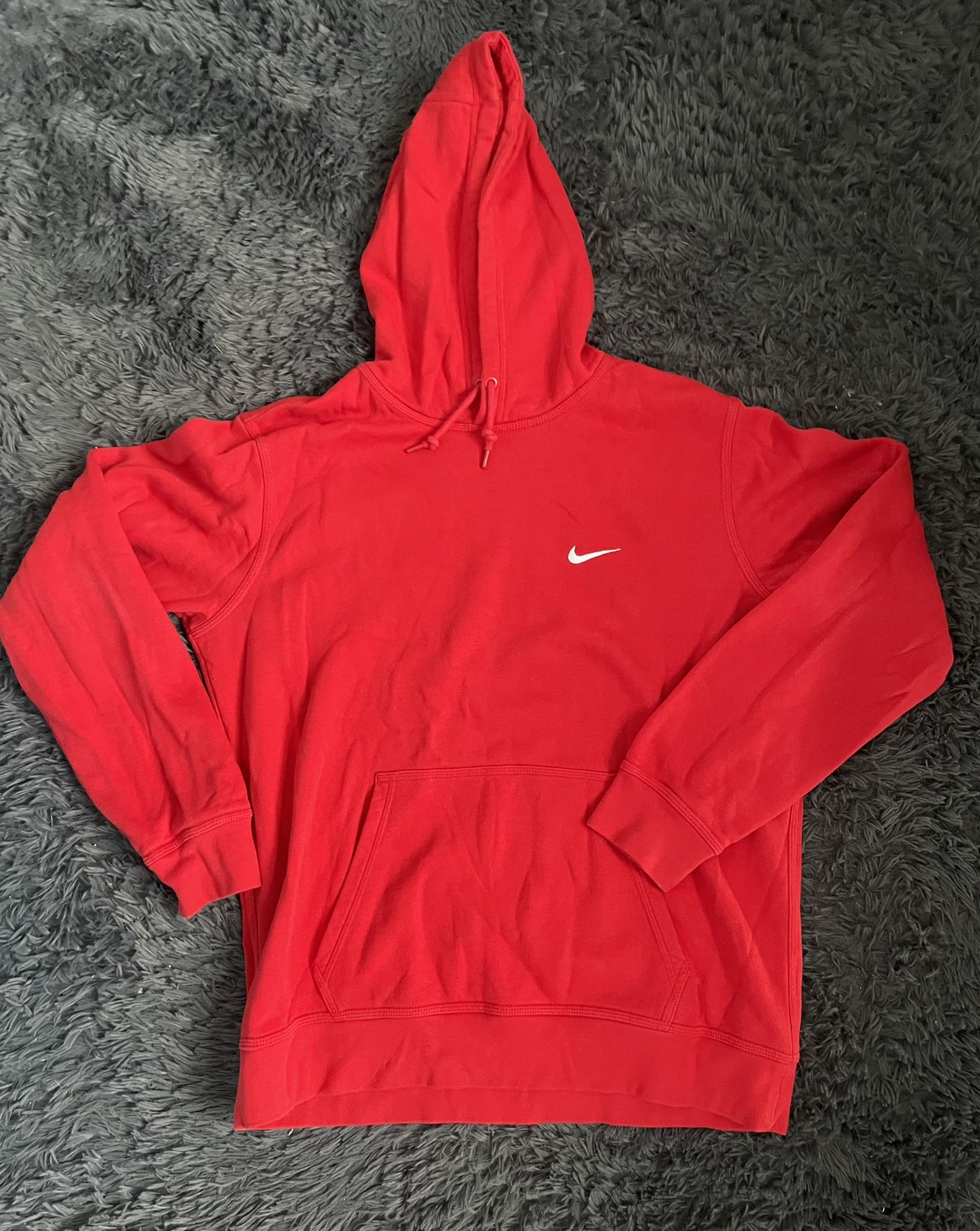 Nike Sportswear Hoodie Red Embroidered Swoosh Fleece Pullover Sweatshirt | Men L