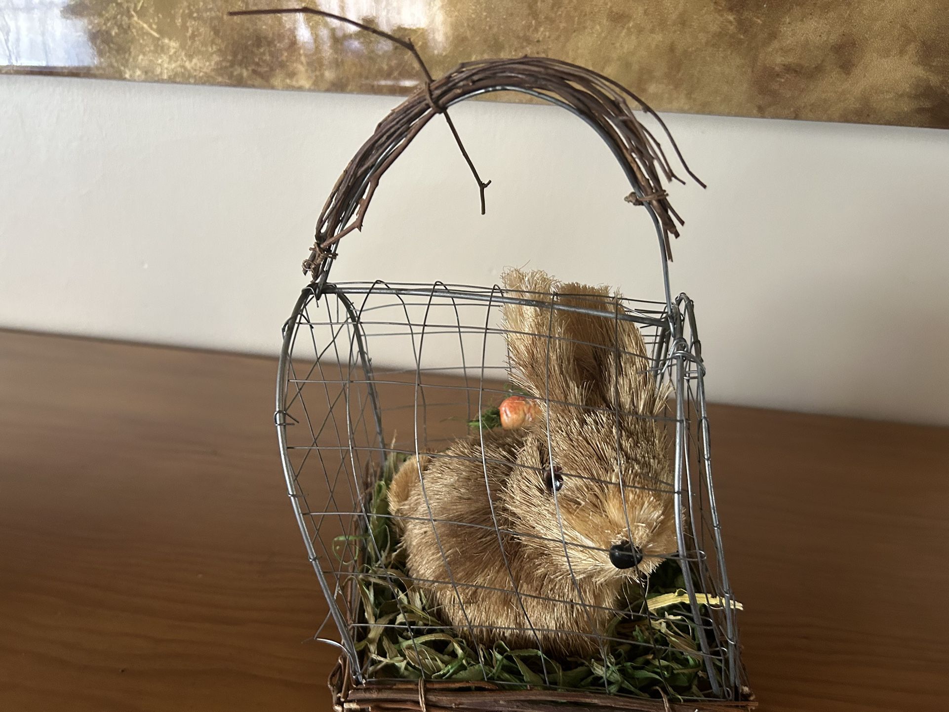 Hand Made Rabbit Bunny In Cage Art