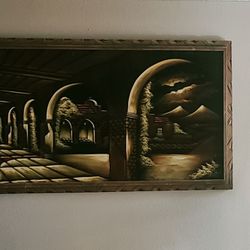 Large Awesome Antique Velvet Painting  30.5 Iches Long  58.5 Wide