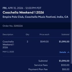 2 Weekend 1 Coachella Tickets