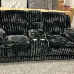 New Black Corduroy Couch W Rest, Cup Hold, Charge Port W Receipts!