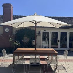 Crate And Barrel Outdoor Umbrella 10’ Solid Wood Frame 