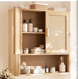 New Rattan Bathroom Wall Cabinet with Open Compartment