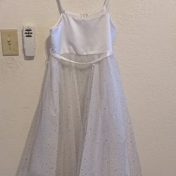 Girls White With Sequin Dress Size 11-12