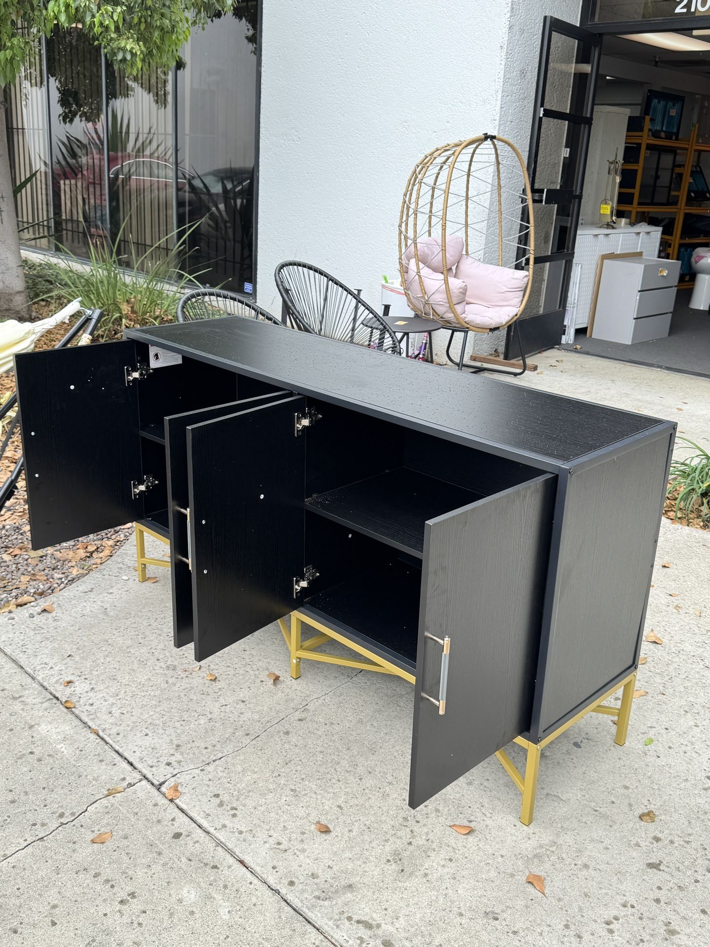 $95.00!! New 62” Black Wooden Buffet Cabinet Storage Accent Cabinet Entryway Console Table