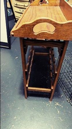 Vintage Wooden Plant Stand with Tray Top