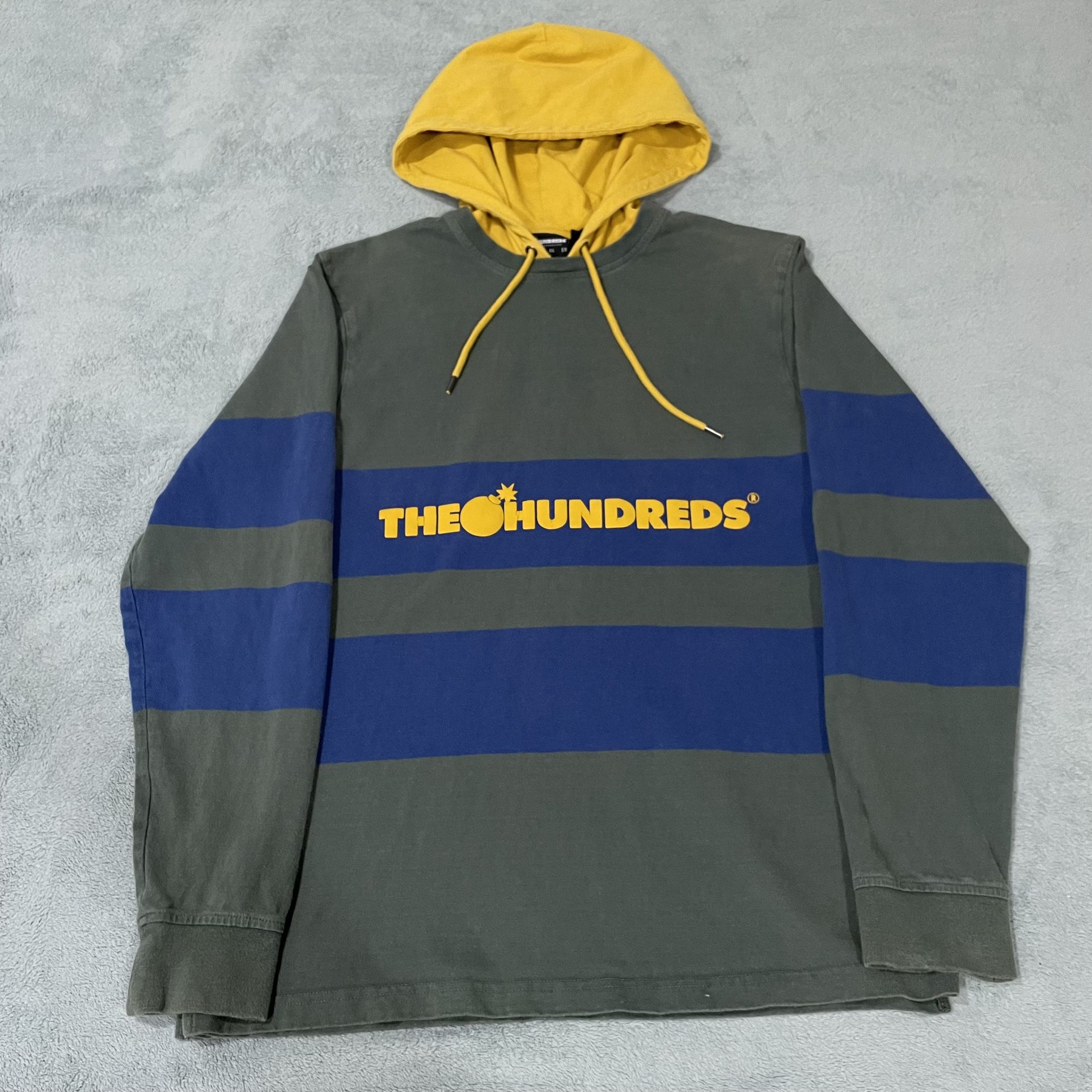 The Hundreds Long Sleeve Shirt Hoodie Size Large Colorblock Green Blue Yellow
