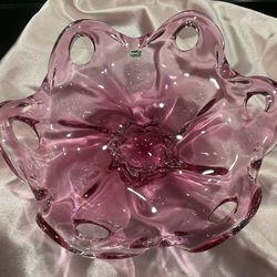 Vintage Czechoslovakia Glassworks Cranberry Decorative Bowl