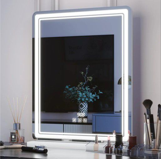 LED Makeup Vanity Mirror with Lights 18"x23" Large Lighted Mirror for Desk, Tabletop