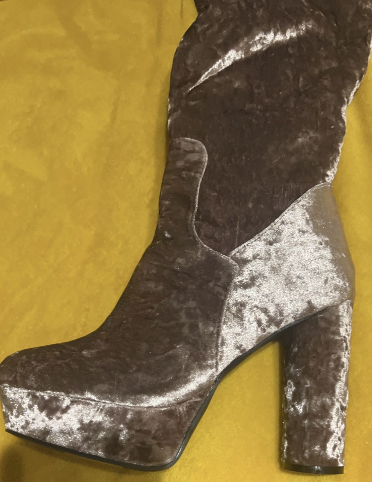 Purple Gray Crushed Velvet Platform Thigh High Boot