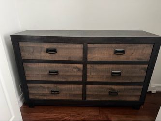 Rustic 6-drawer dresser with dark wood frame